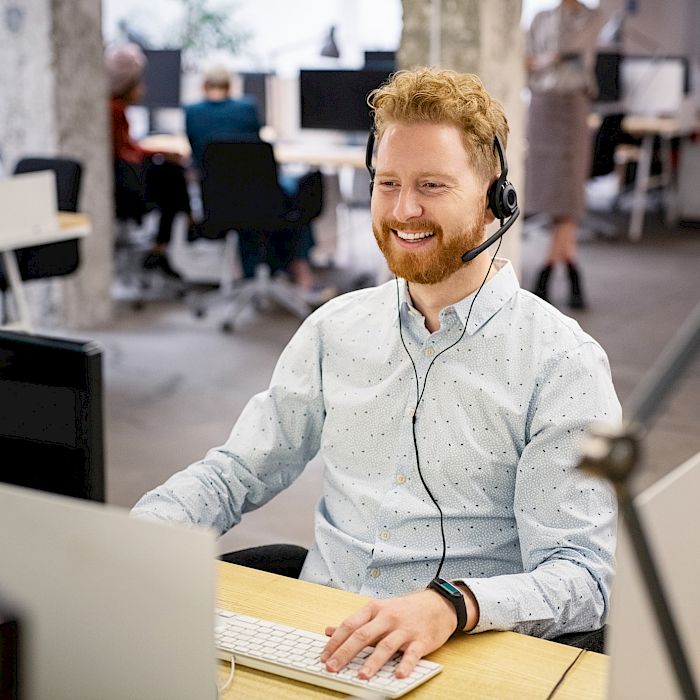 Customer service agent wearing a headset