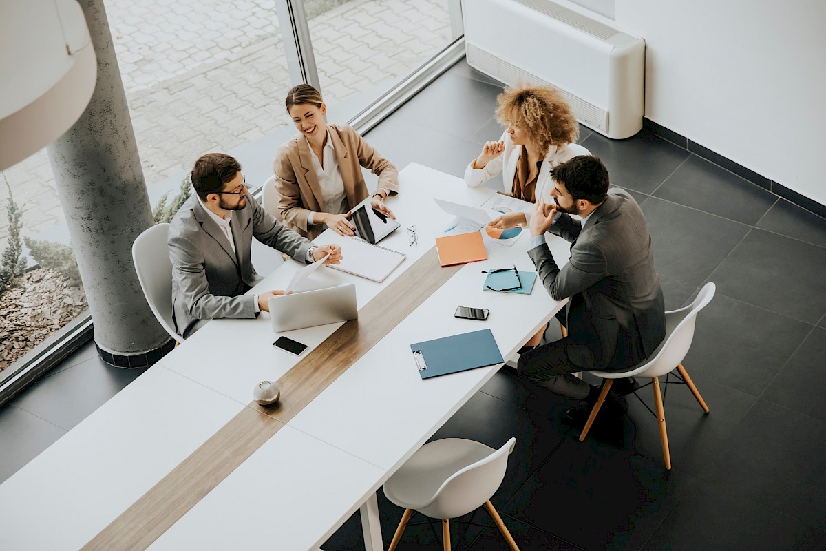 Colleagues and auditors sitting around a table