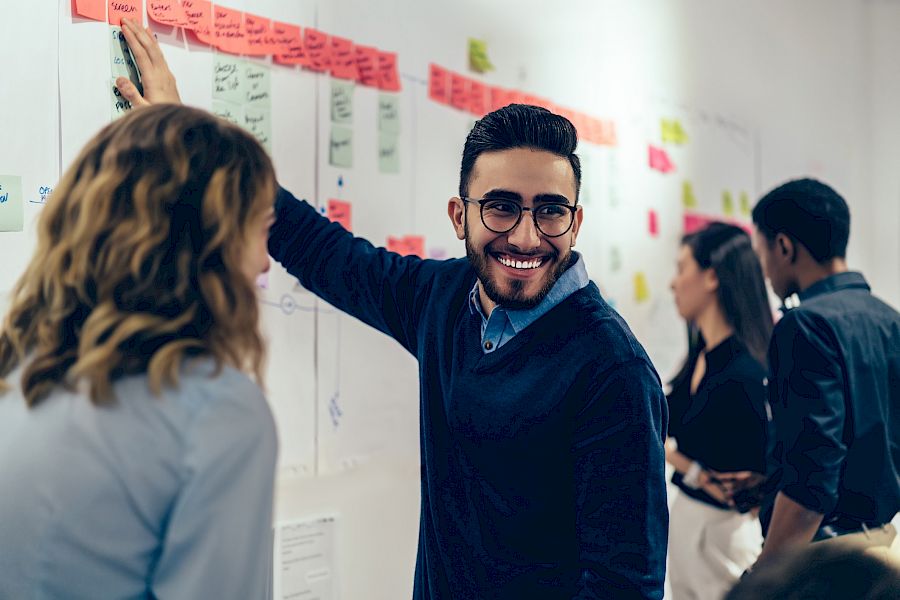 Project team using project board