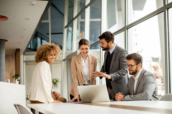 professional team in a meeting talking