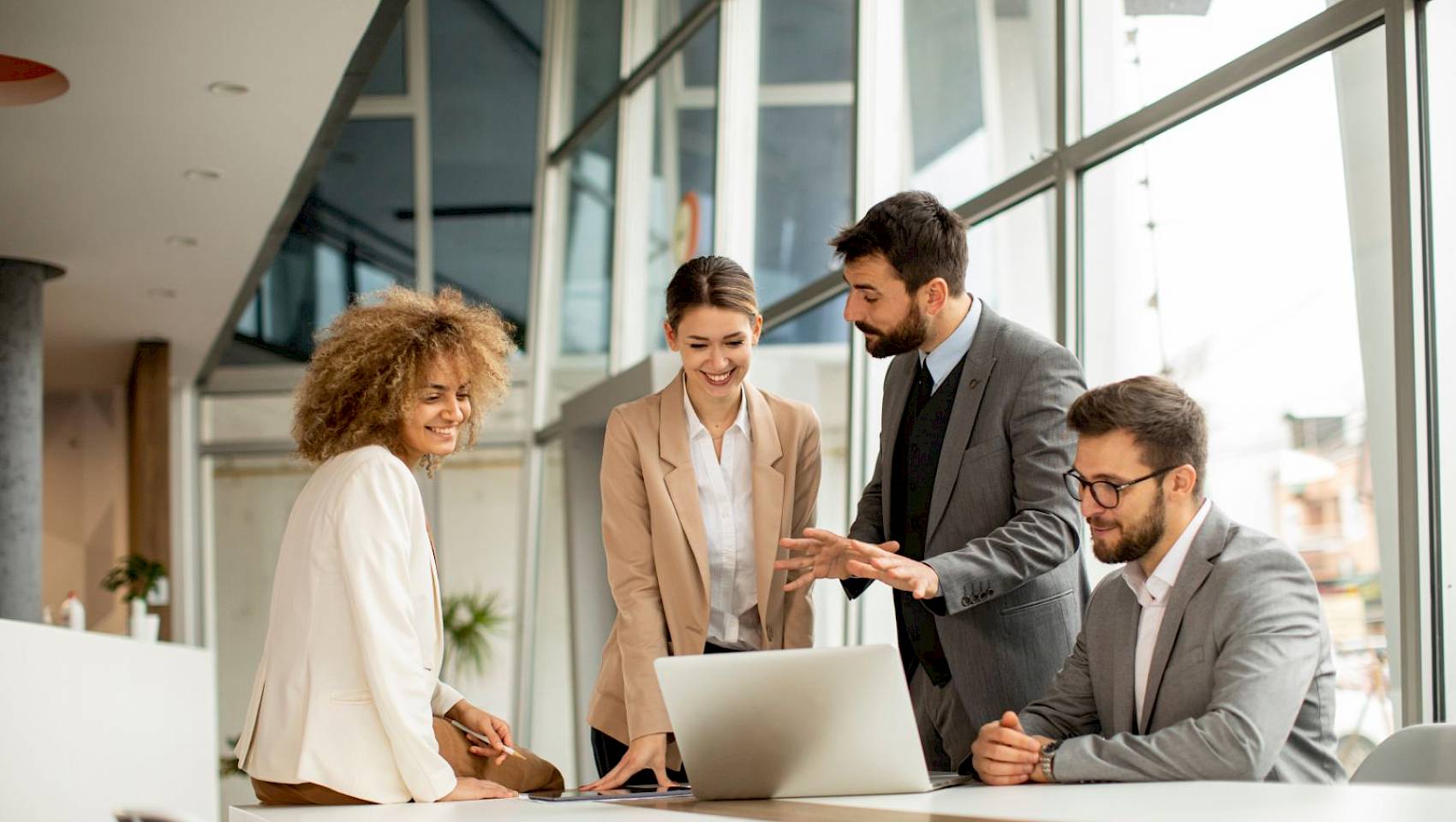 professional team in a meeting talking